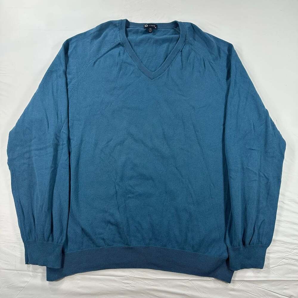 J.Crew V-Neck Sweater Mens Size XL Blue Cotton Cashmere Blend